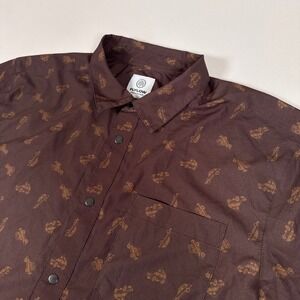 Flylow Shirt Mens Large Brown Truck AOP Snap Button Up Performance Short Sleeve